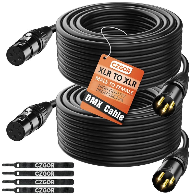 Czgor DMX Cable 50ft 2 Pack, 3 Pin Flexible Gold-Plated XLR Male to Female Cables Wire for Stage Lighting Signal XLR Connection Compatible with Stage Light, Par Lights, Spotlight Input & Output - Image 1